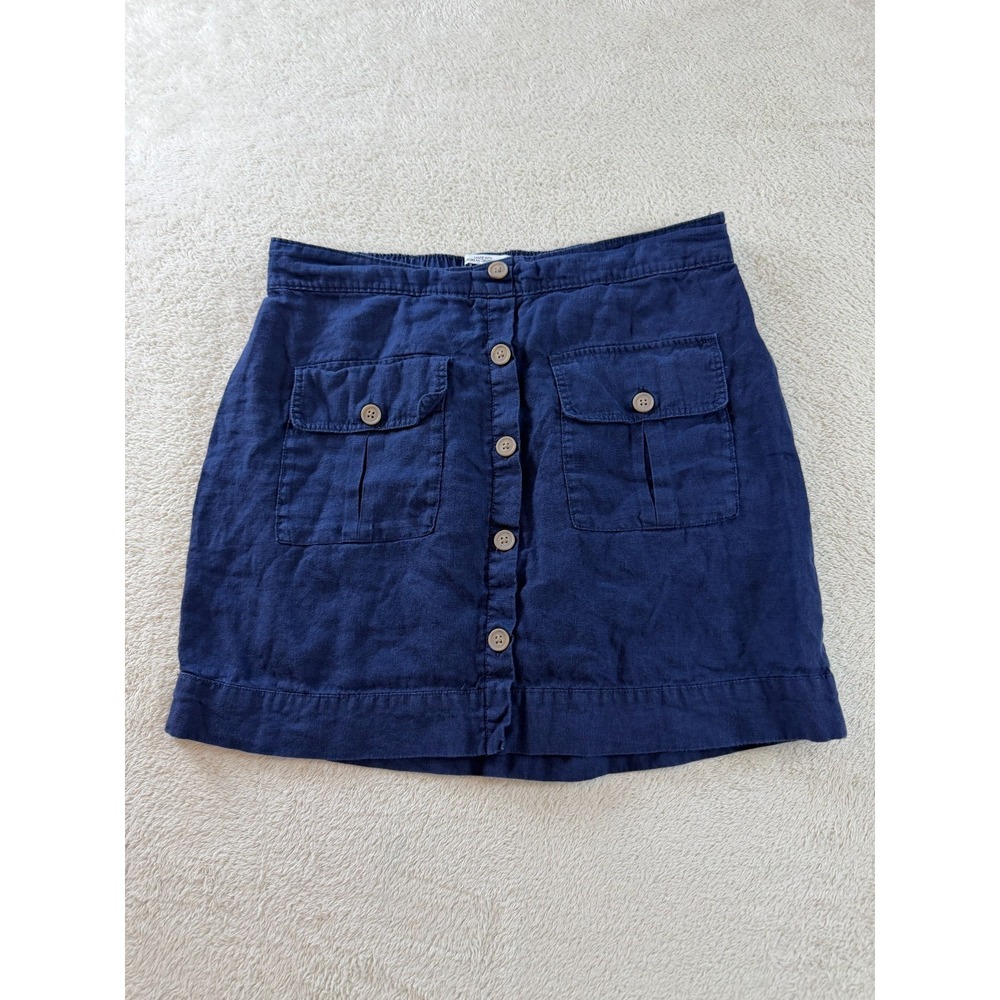 Nicole Miller Linen Skirt Womens L Navy Blue Built-in Shorts Button Front Pocket - Picture 2 of 8
